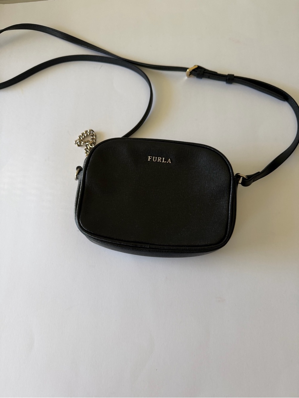 Furla Black Leather Crossbody with gold Hardware